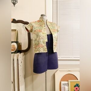 Traditional Asian Silk Blouse • Button Up • Pockets Embroidered